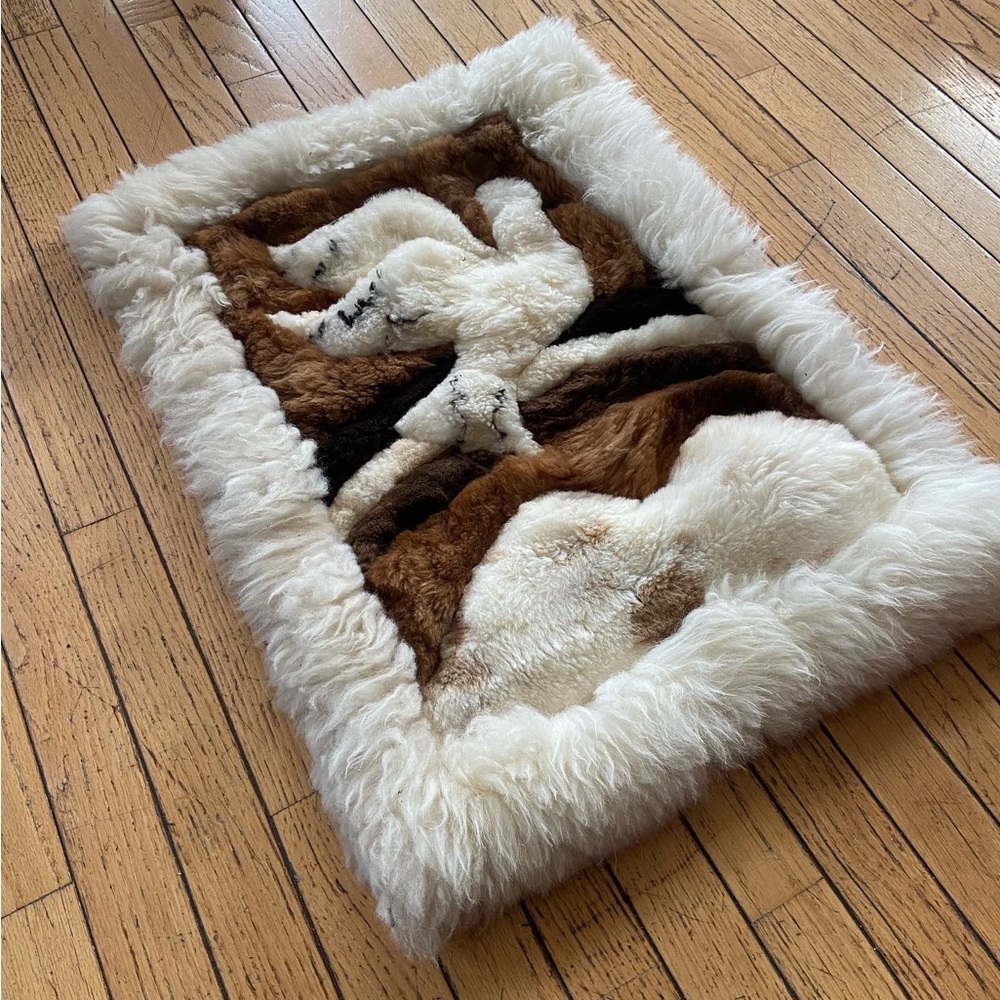 Genuine Peruvian Alpaca Fur Rug / Wall-hanging - “Love Dove”- 27” x 20”